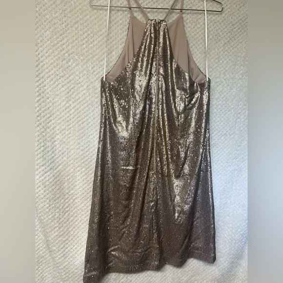 Halston Heritage Gold Sequin Mini Dress Halter Top Sleeveless Sz 12 - Picture 6 of 8